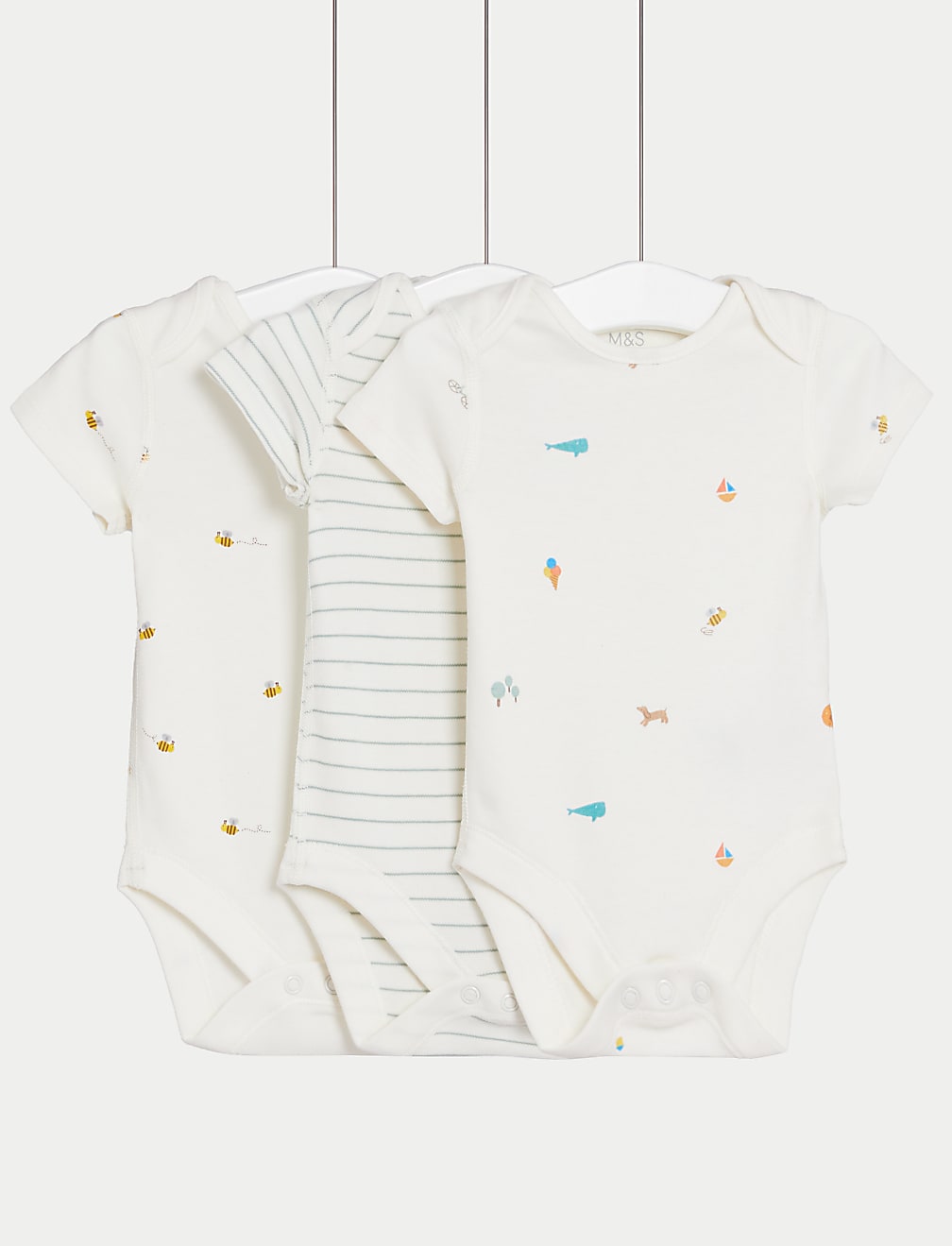 3pk Pure Cotton Printed Bodysuits (6½lbs-3 Yrs)