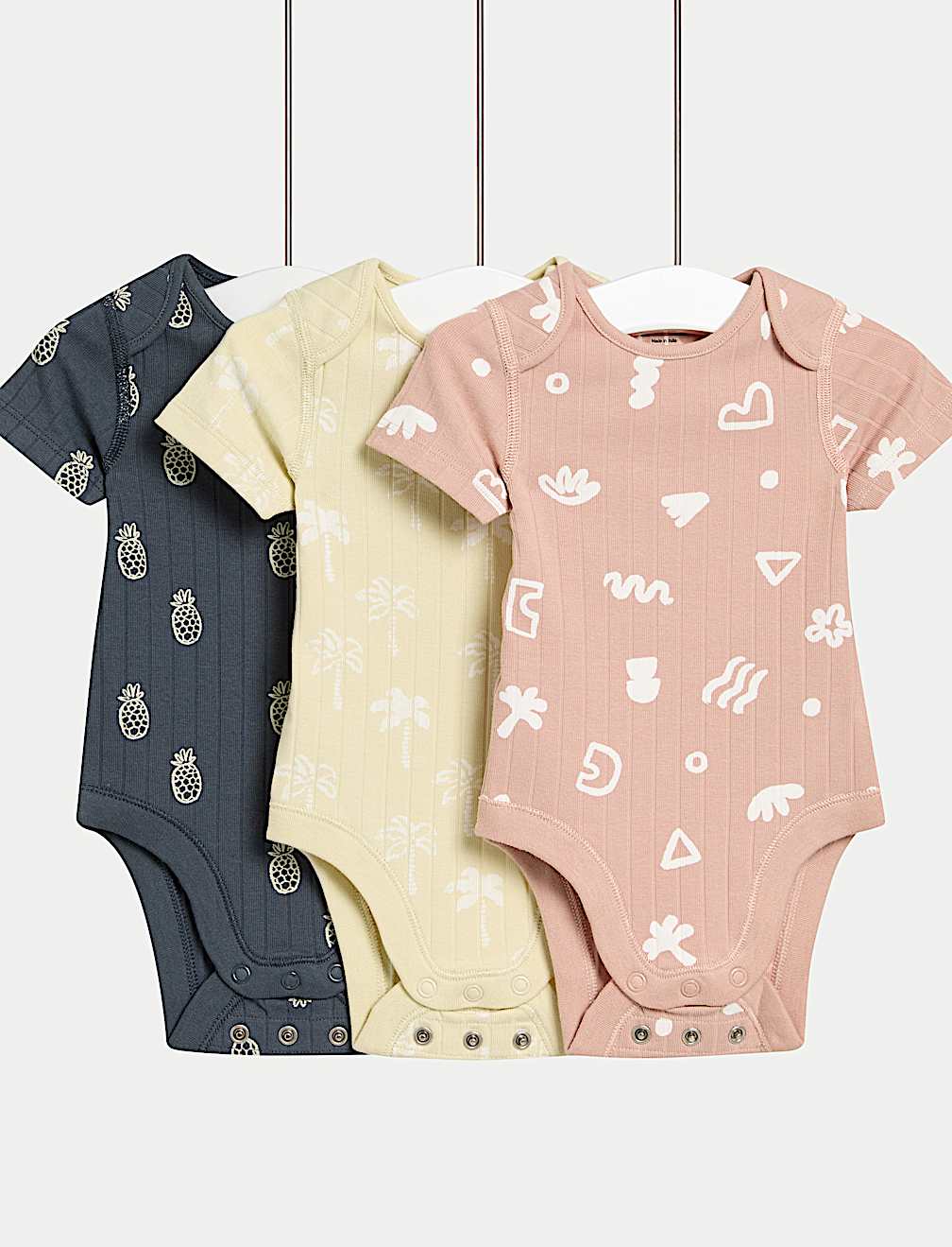 3pk Cotton Rich Tropical Print Bodysuits (0-3 Yrs)