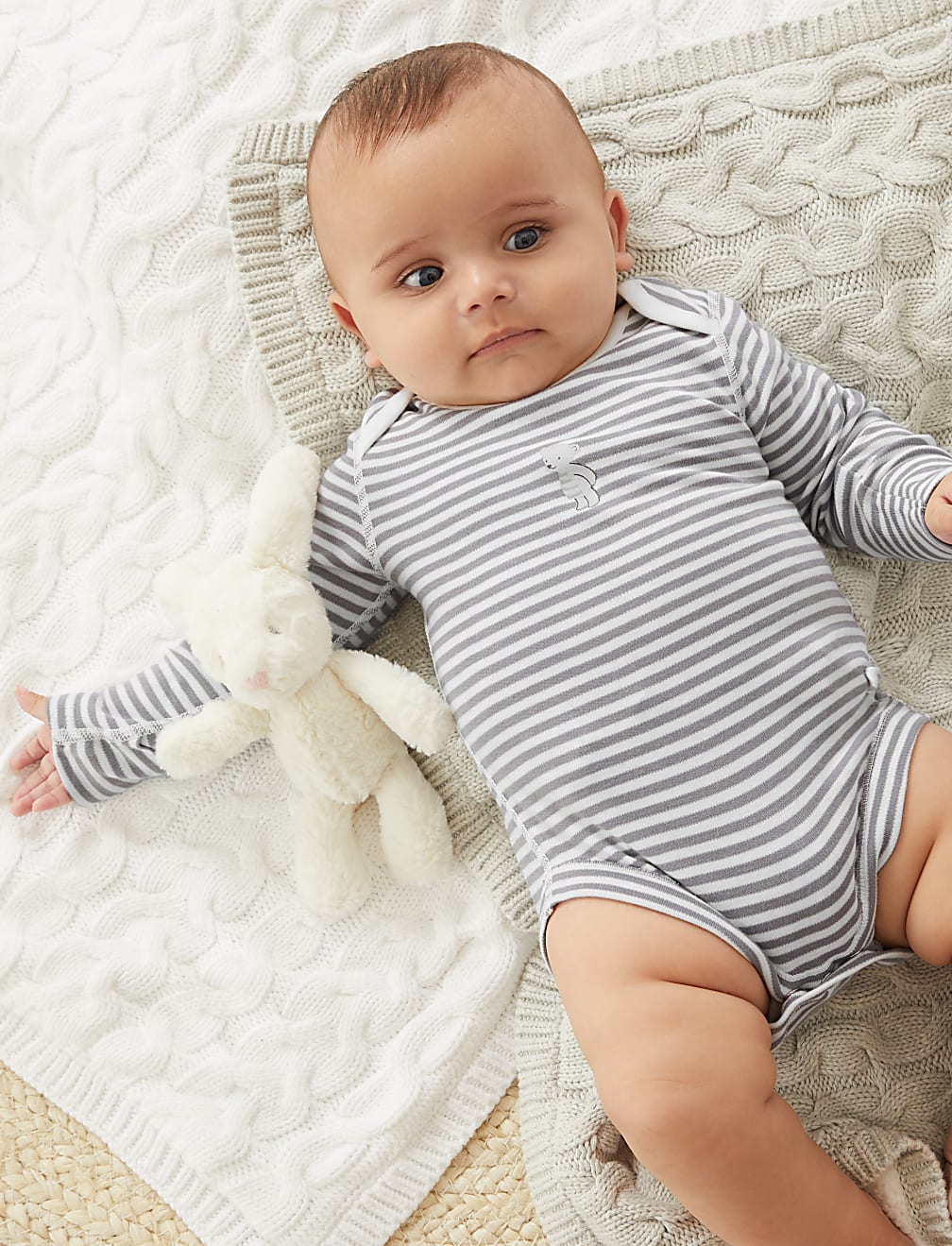 Pure Cotton Striped Teddy Bear Bodysuit (7lbs - 12 Mths)