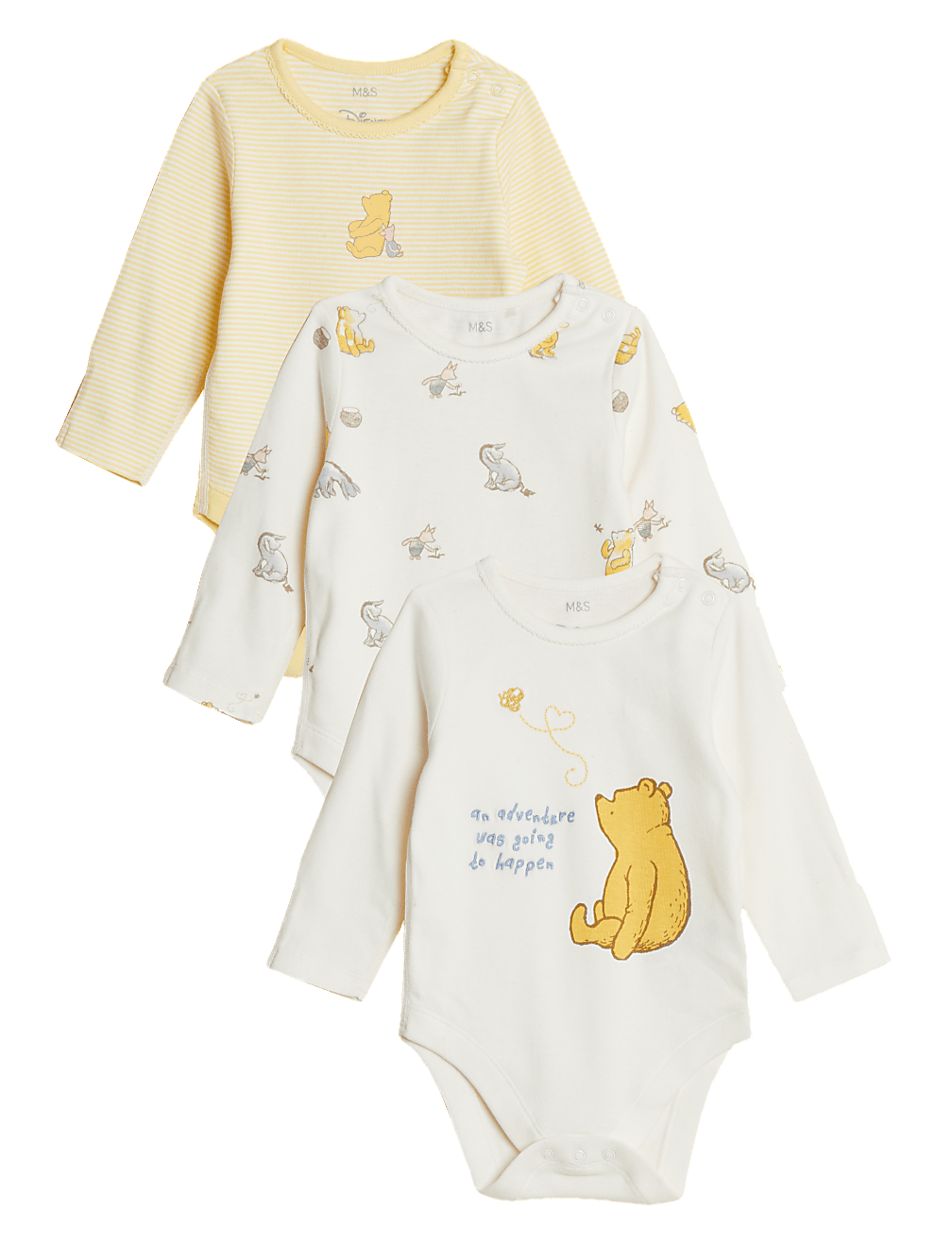 3pk Pure Cotton Winnie the Pooh&trade; Bodysuits (0-3 Yrs)