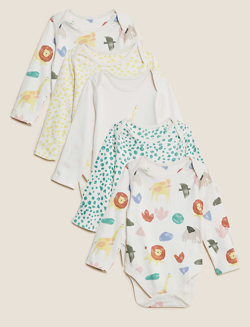 5pk Pure Cotton Safari Print Bodysuits