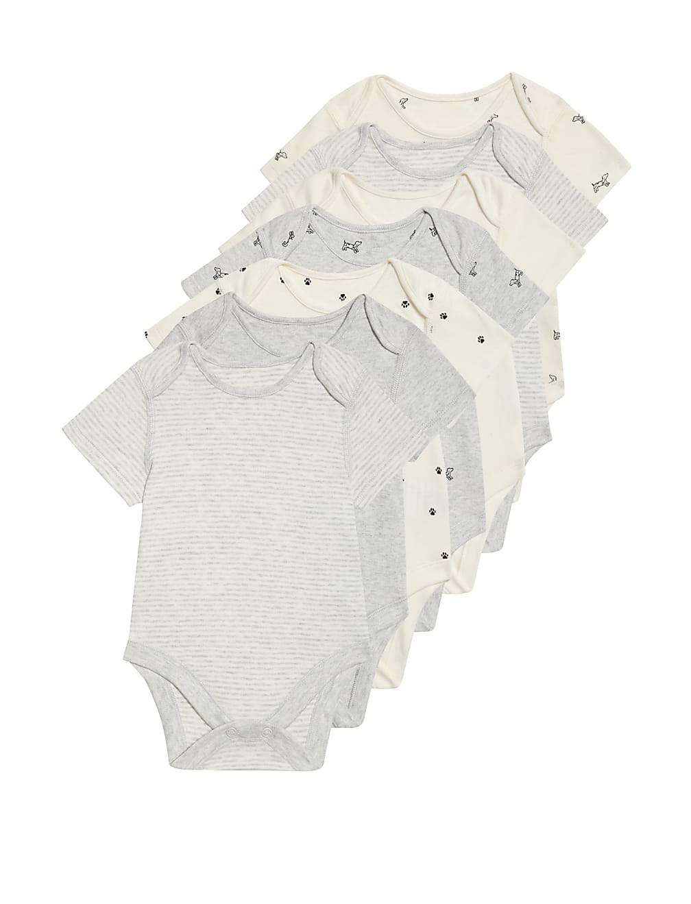 7pk Pure Cotton Dog & Striped Bodysuits (5lbs-3 Yrs)