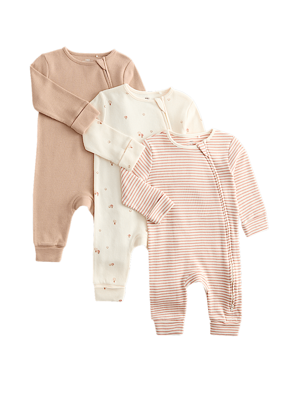 3pk Pure Cotton Acorn Print Zip Sleepsuits (0-3 Yrs)