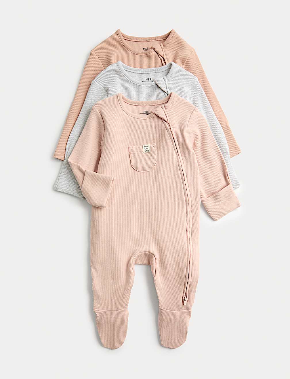 3pk Cotton Rich Ribbed Sleepsuits (6&frac12;lbs-3 Yrs)