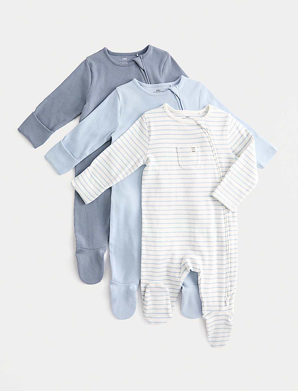 3 Pack Cotton Rich Ribbed Sleepsuits (6&frac12;lbs-3 Yrs)