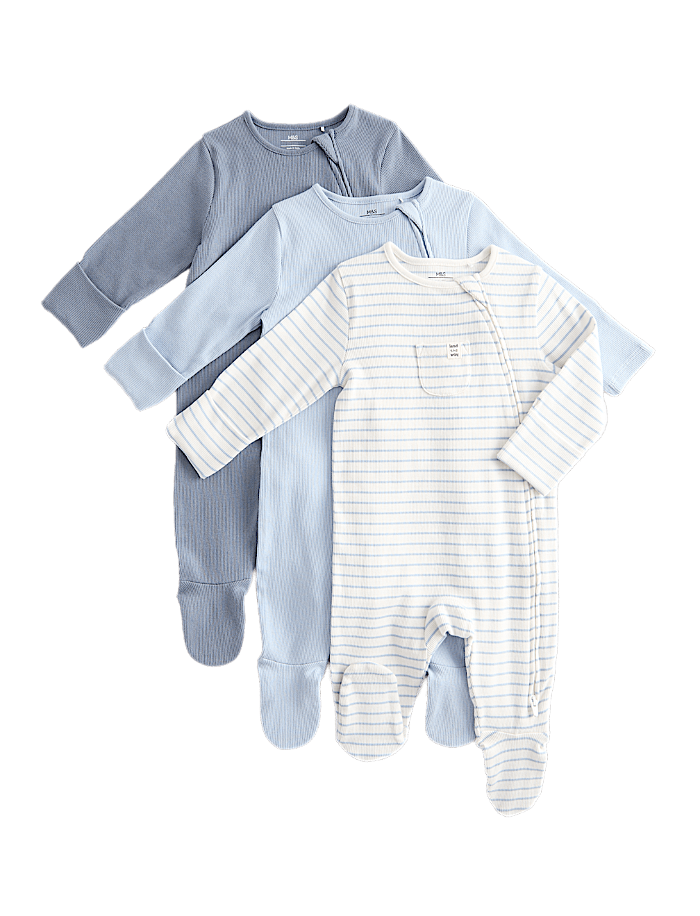 3pk Cotton Rich Ribbed Sleepsuits (0-3 Yrs)