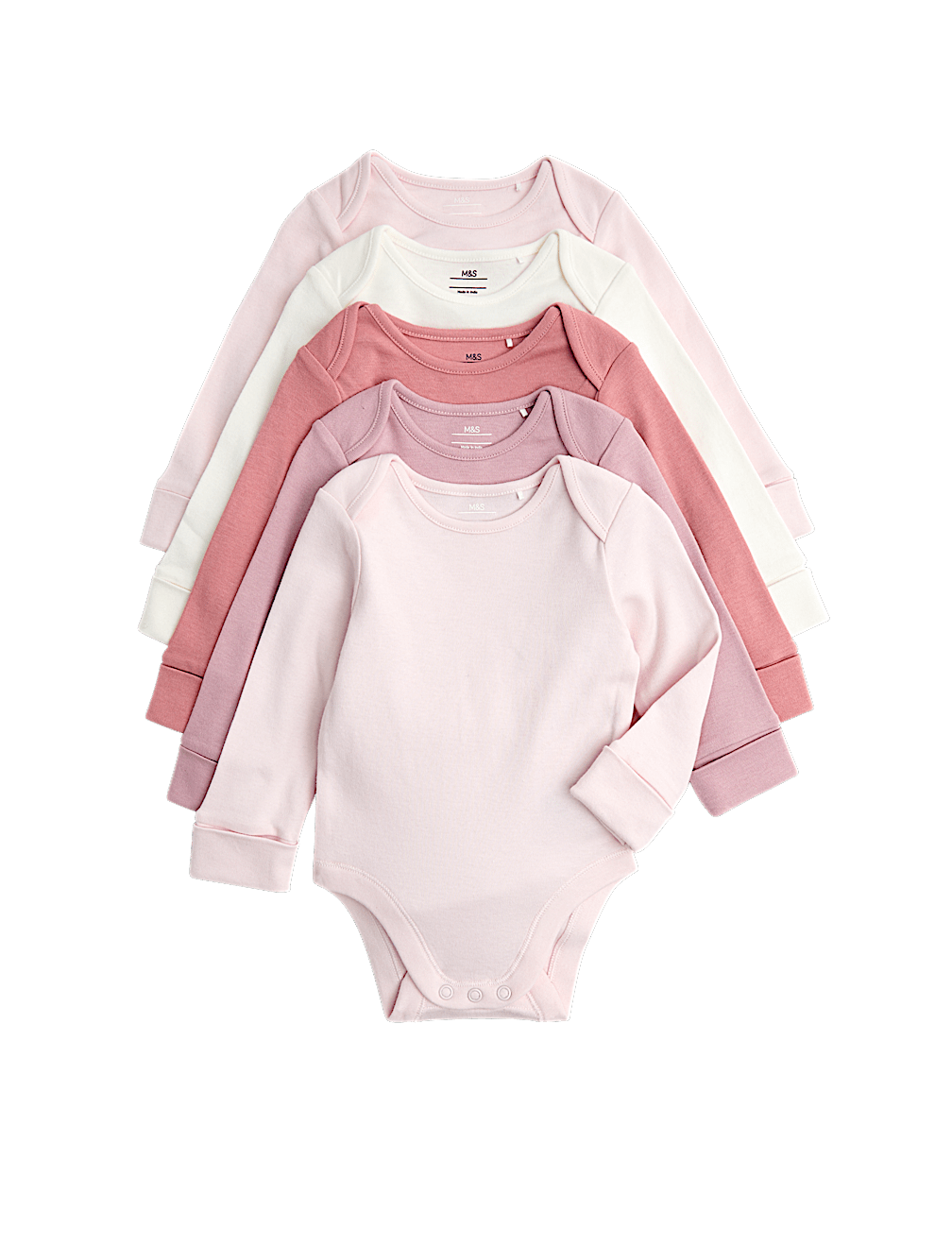 5pk Pure Cotton Long Sleeve Bodysuits (0-3 Yrs)