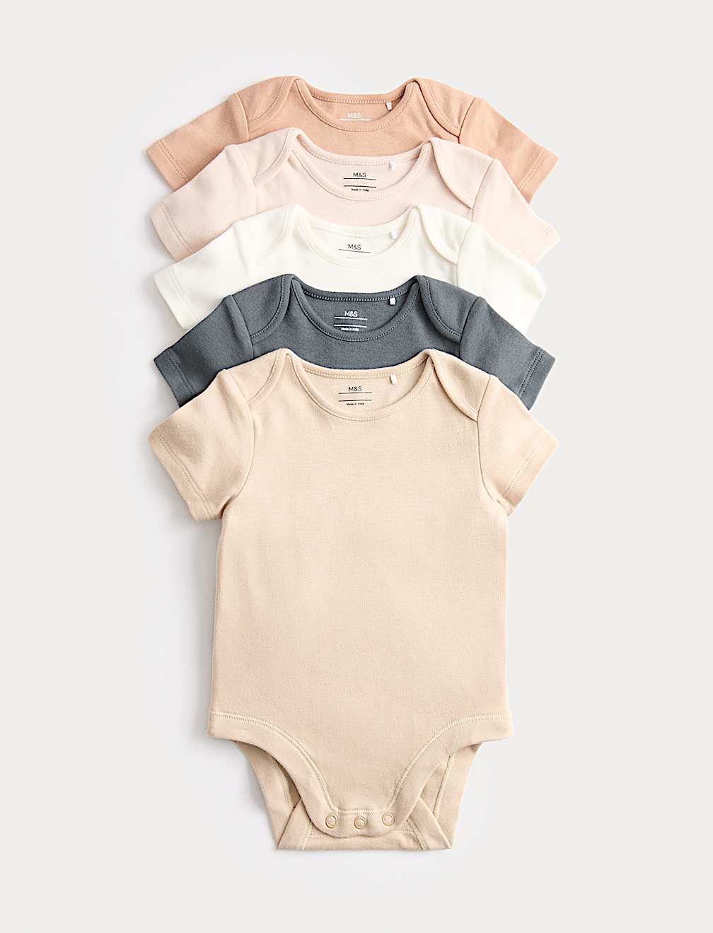 5pk Pure Cotton Plain Short Sleeve Bodysuits (0-3 Yrs)