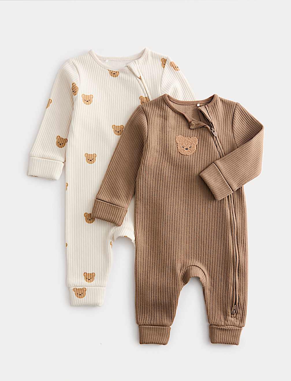 Cotton Blend Bear Cosy Rib Sleepsuits (0-3 Yrs)
