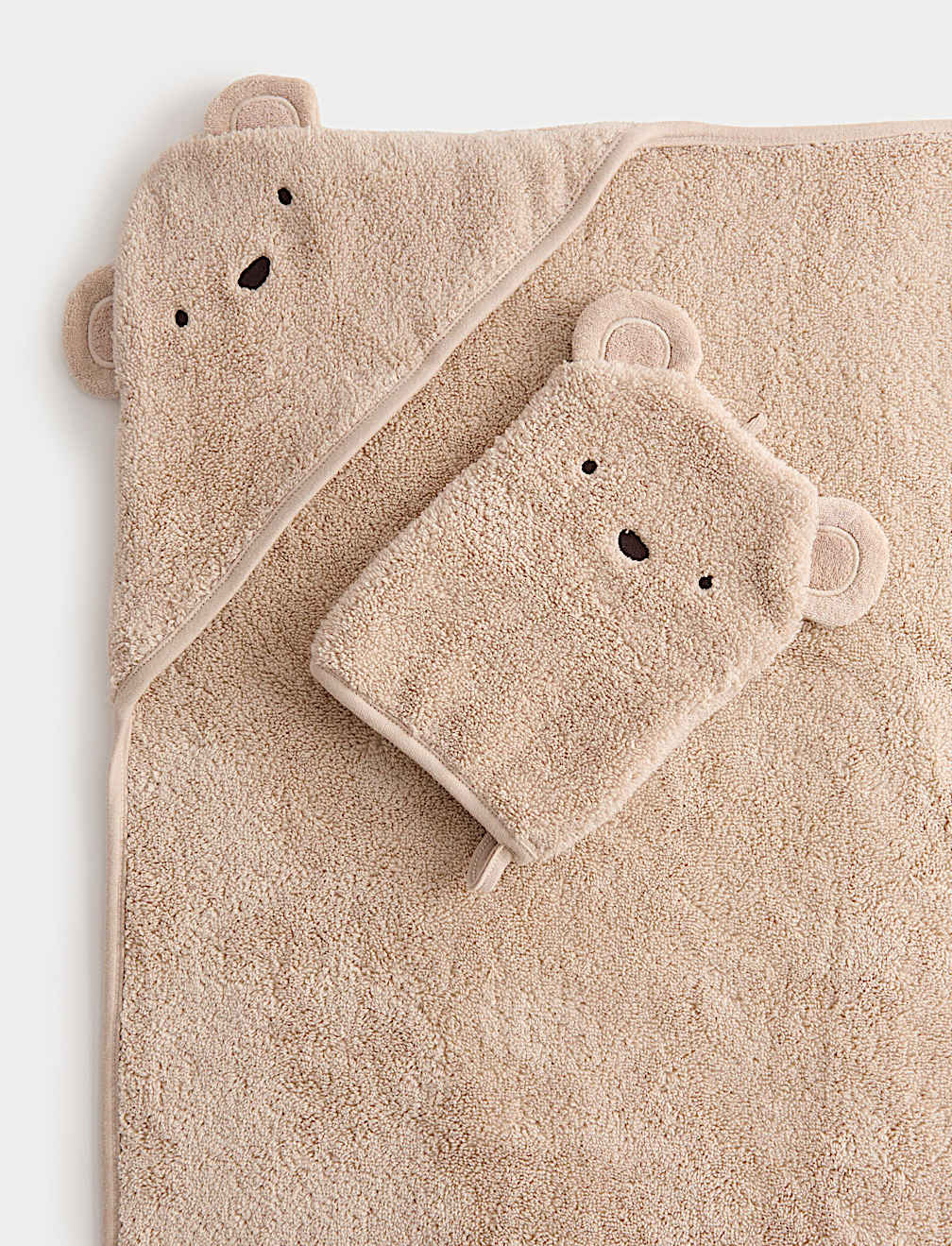 2pc Pure Cotton Bear Hooded Towel & Wash Mitt