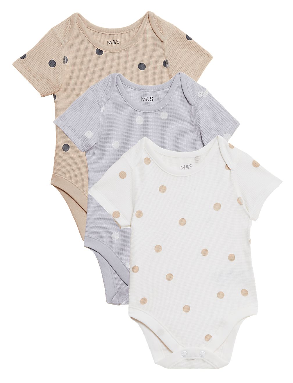 3pk Pure Cotton Spot Print Bodysuits (6½lbs-3 Yrs)