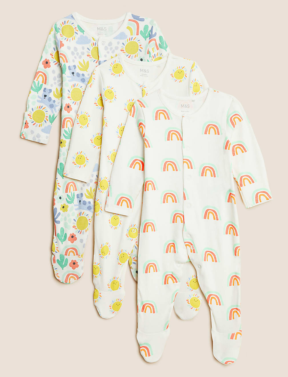 3pk Cotton Rich Printed Sleepsuits