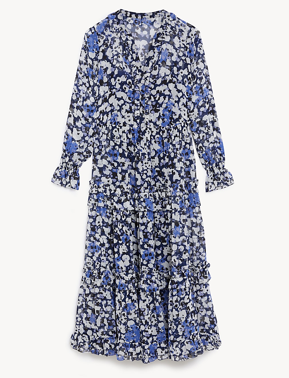 Floral V-Neck Ruffle Midi Tiered Dress