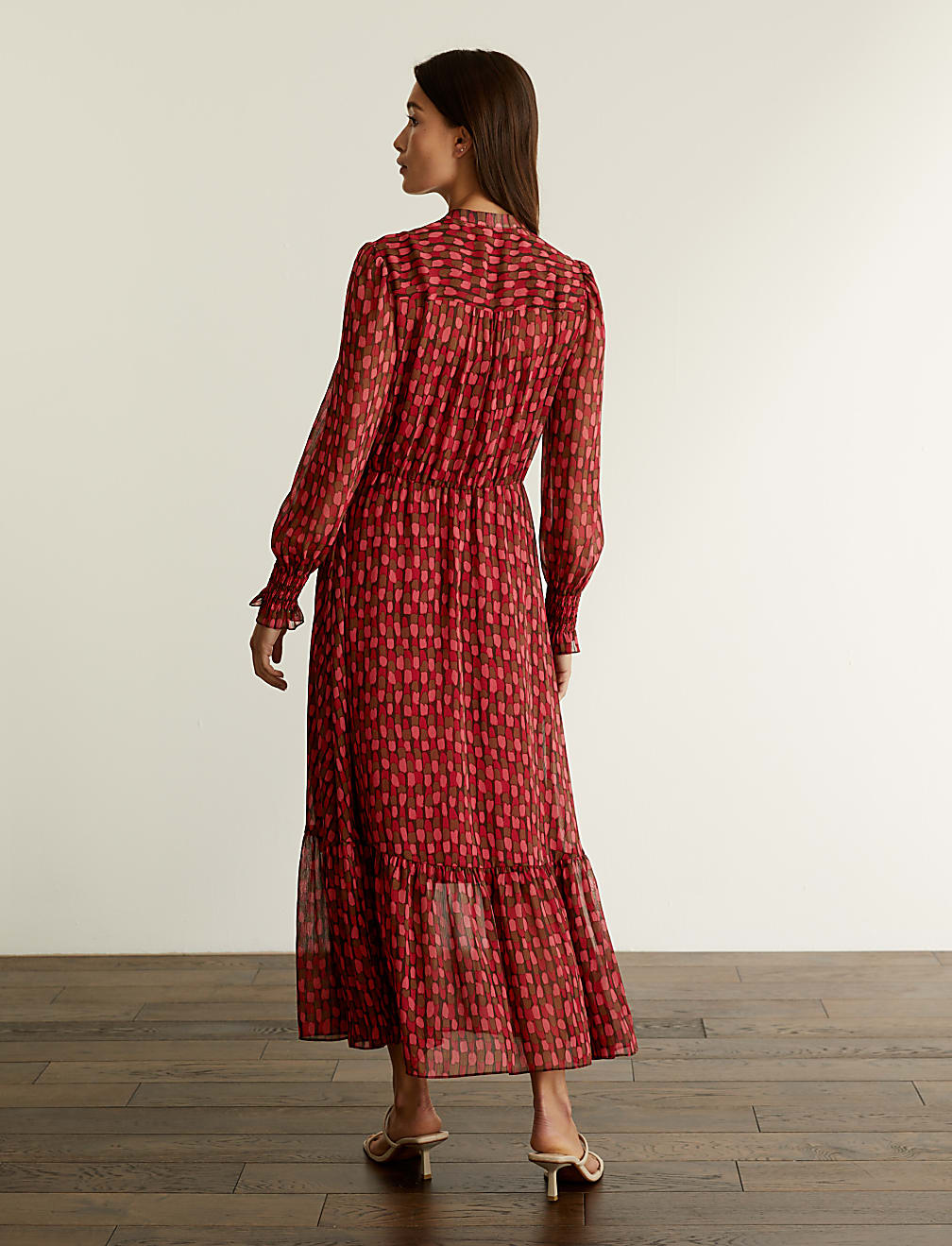 Printed Button Front Maxi Waisted Dress