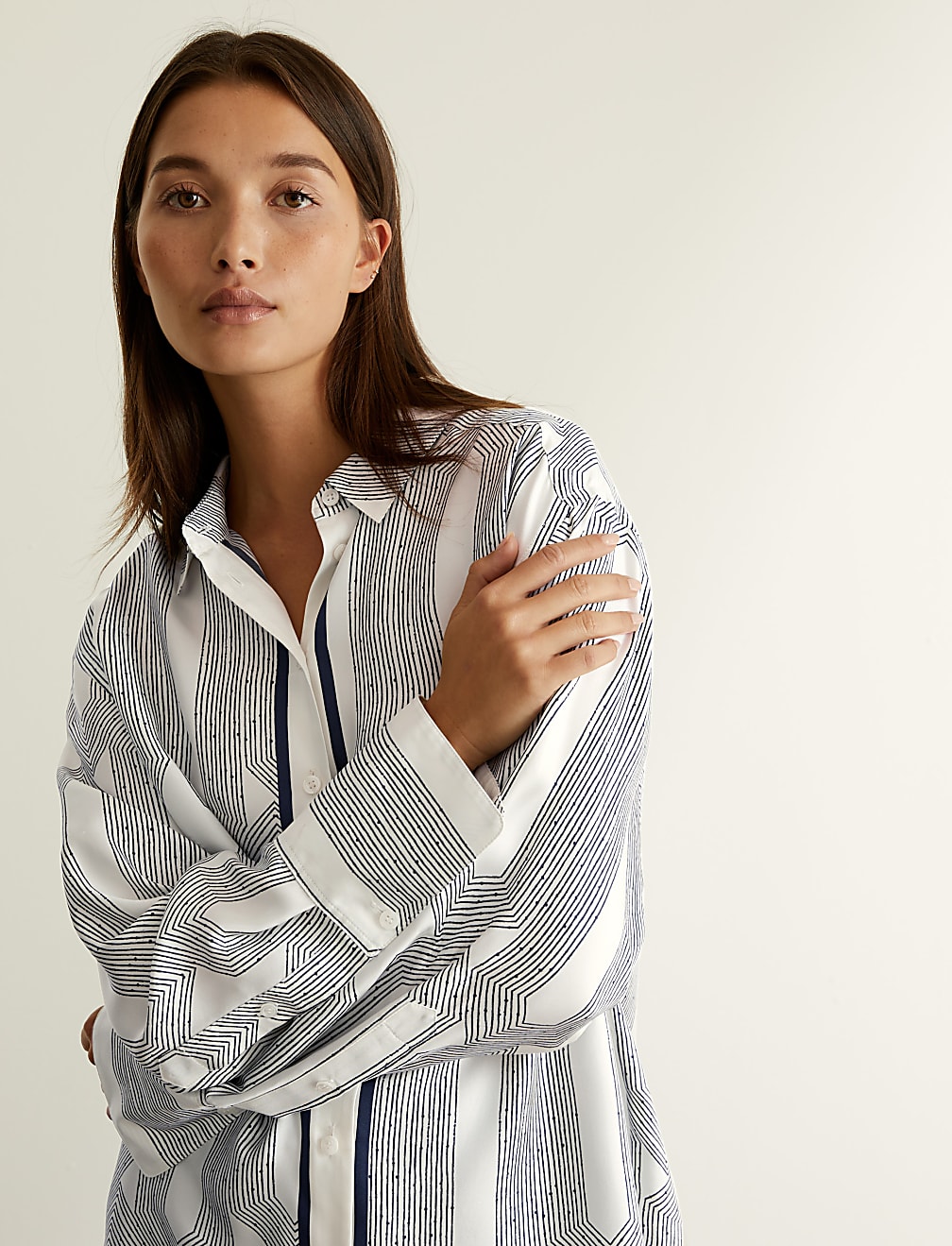 Pure Silk Printed Relaxed Long Sleeve Shirt