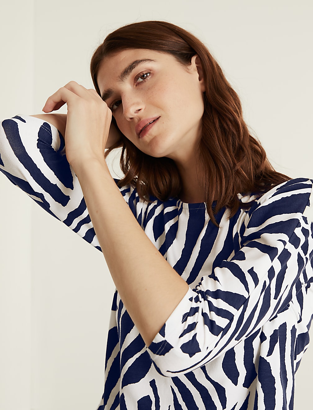 Jersey Printed Slash Neck 3/4 Sleeve Top