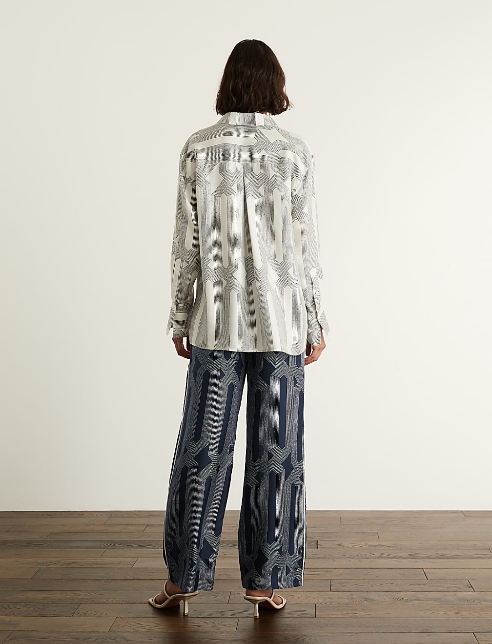 Pure Silk Printed Wide Leg Trousers