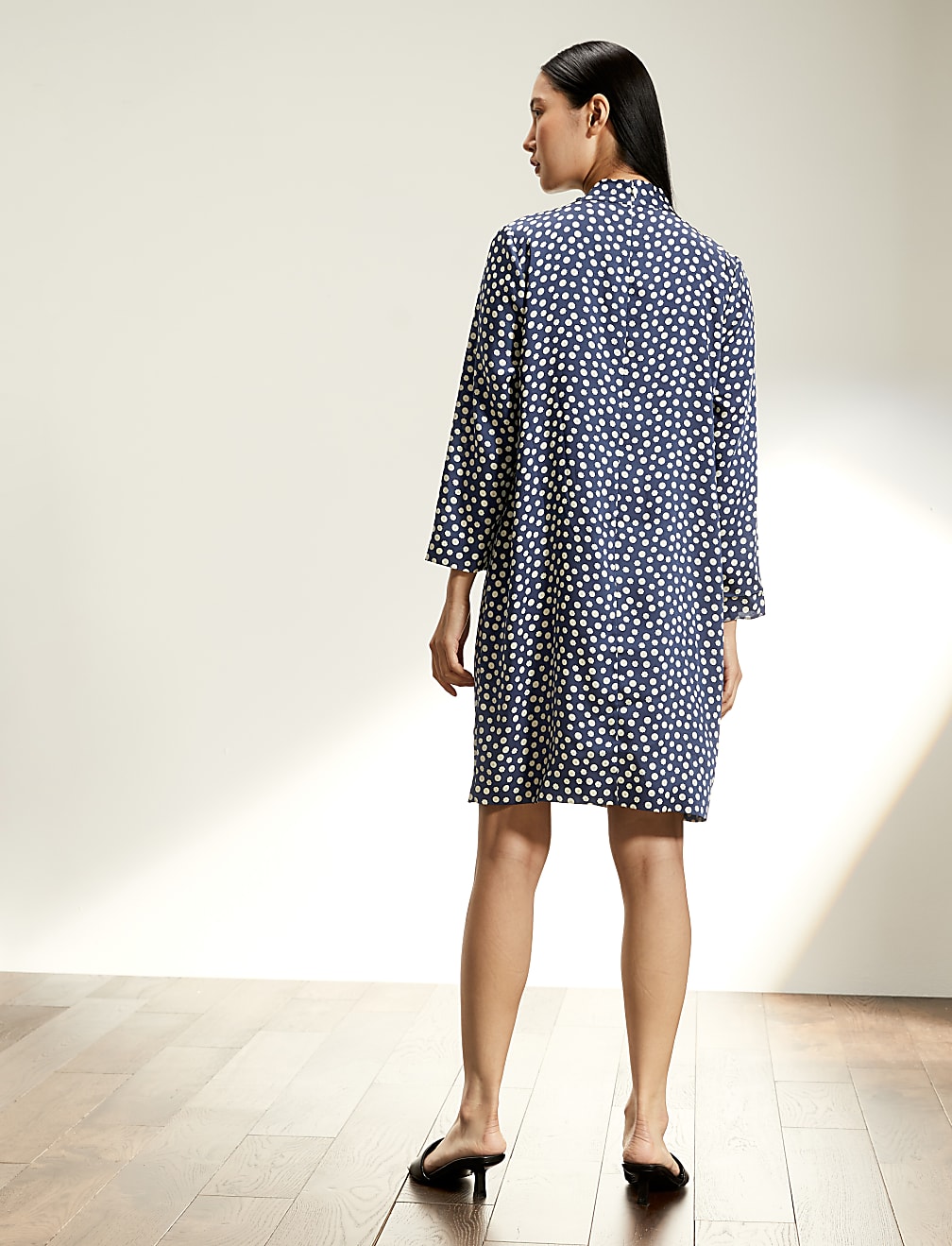 Polka Dot Tie Neck Mini Shift Dress