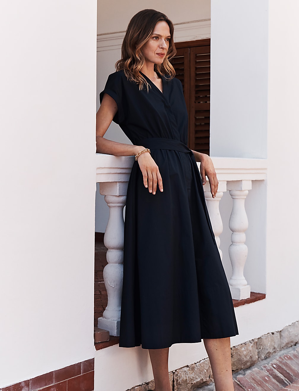 Pure Cotton Belted Midi Waisted Dress