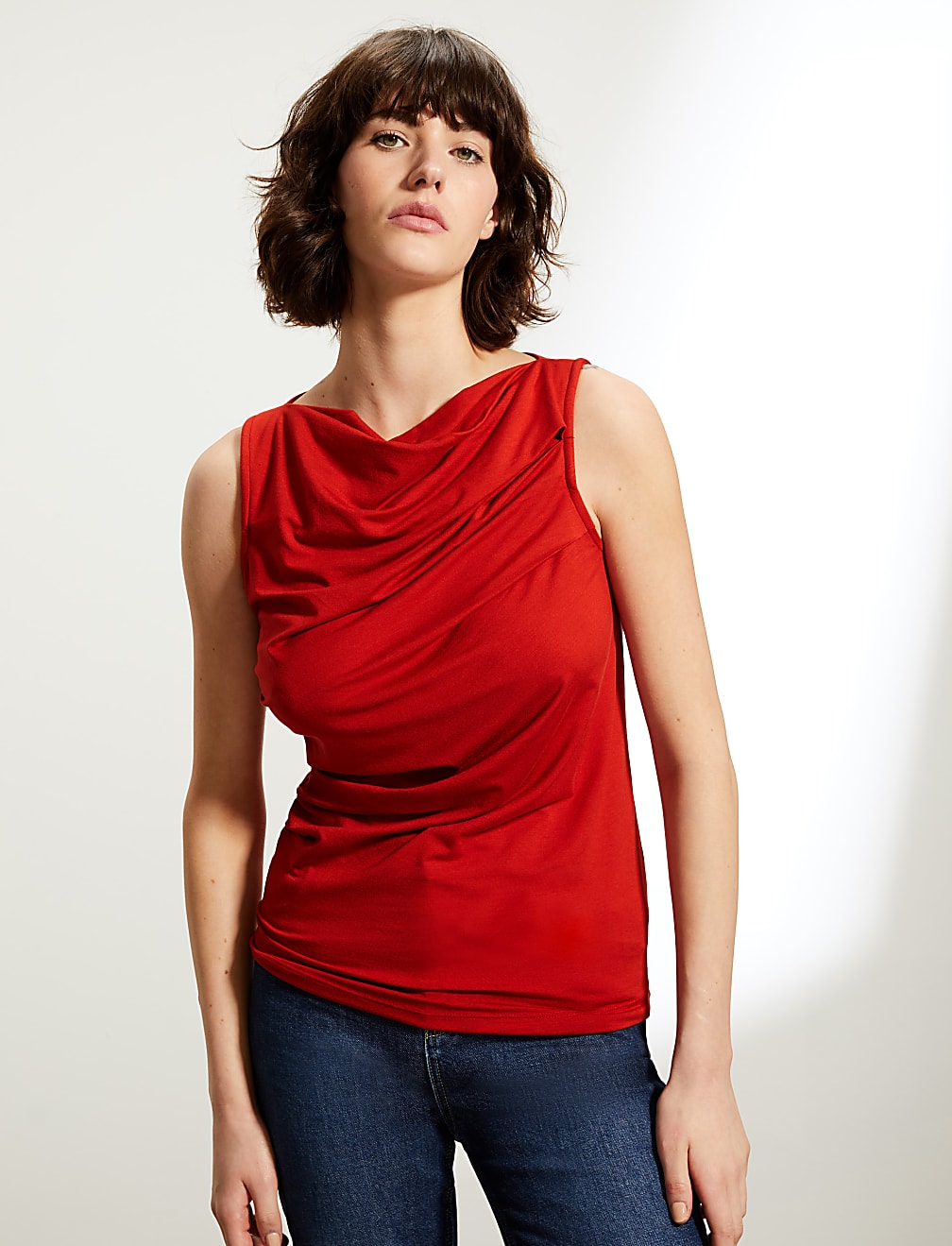 Jersey Cowl Neck Sleeveless Top