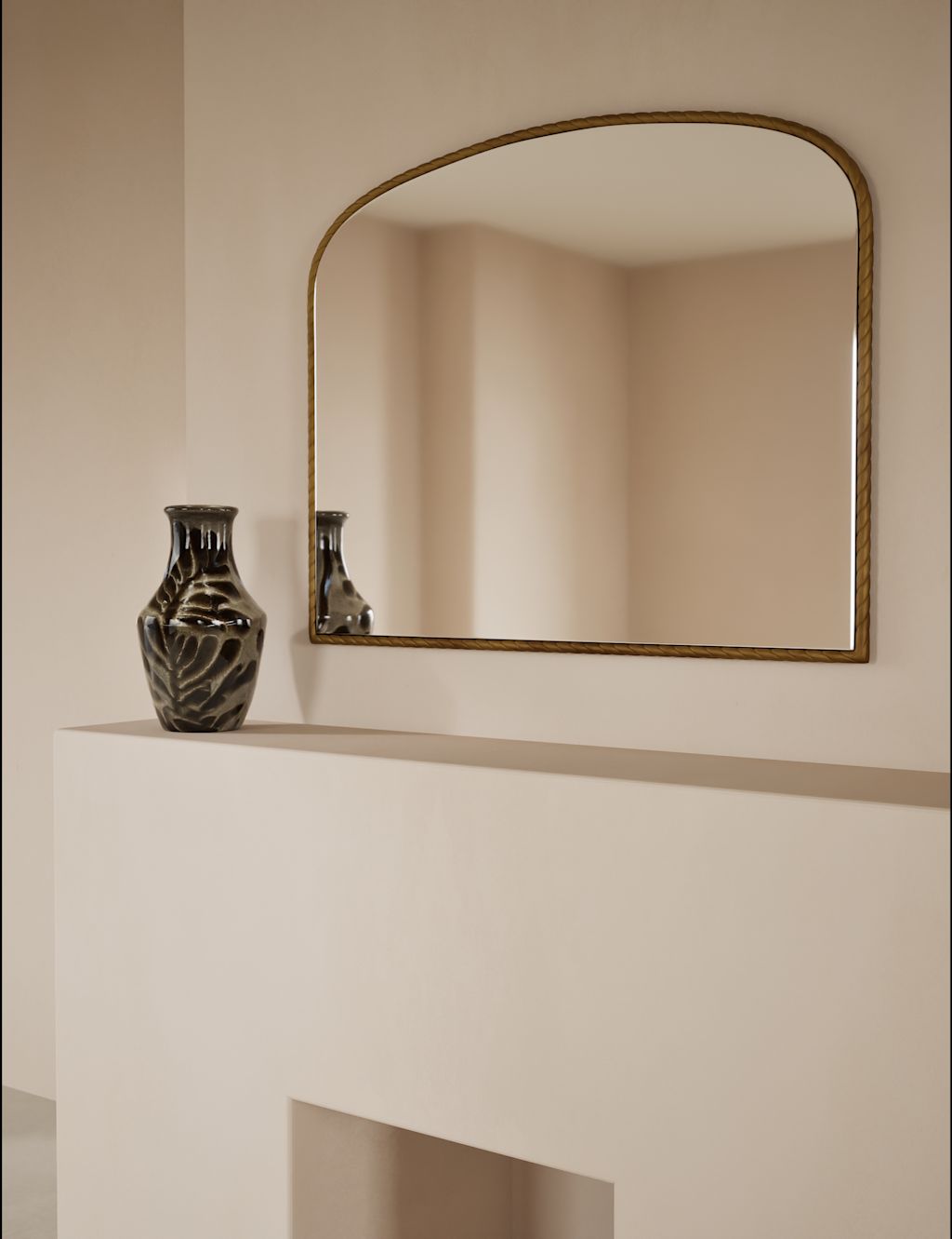 M&S Metal Twisted Overmantel Wall Mirror - Antique Brass, Antique Brass
