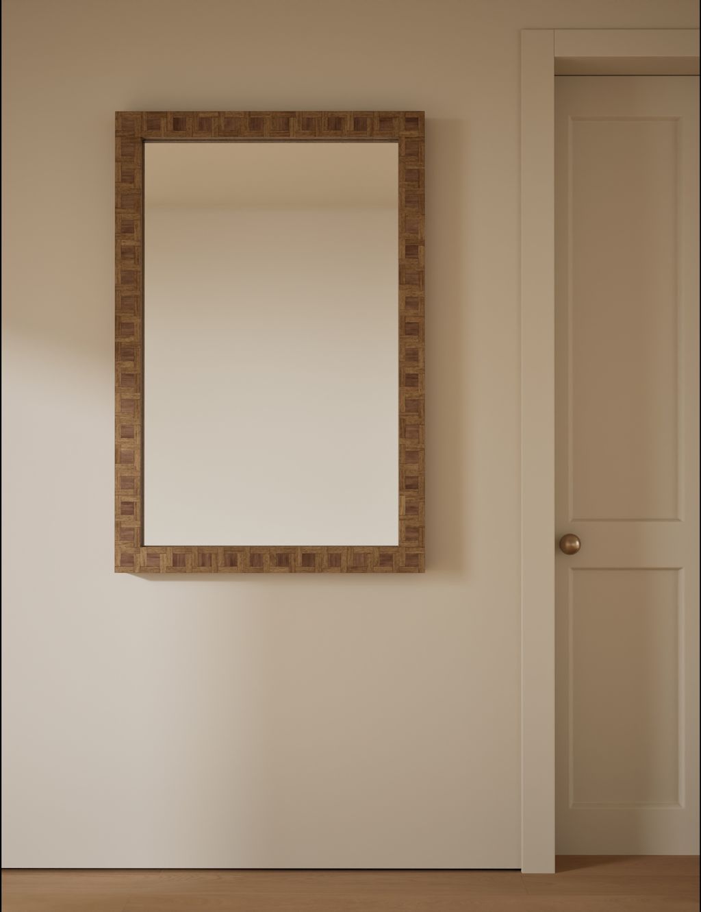 M&S Hugo Marquetry Wood Rectangular Wall Mirror - Natural, Natural