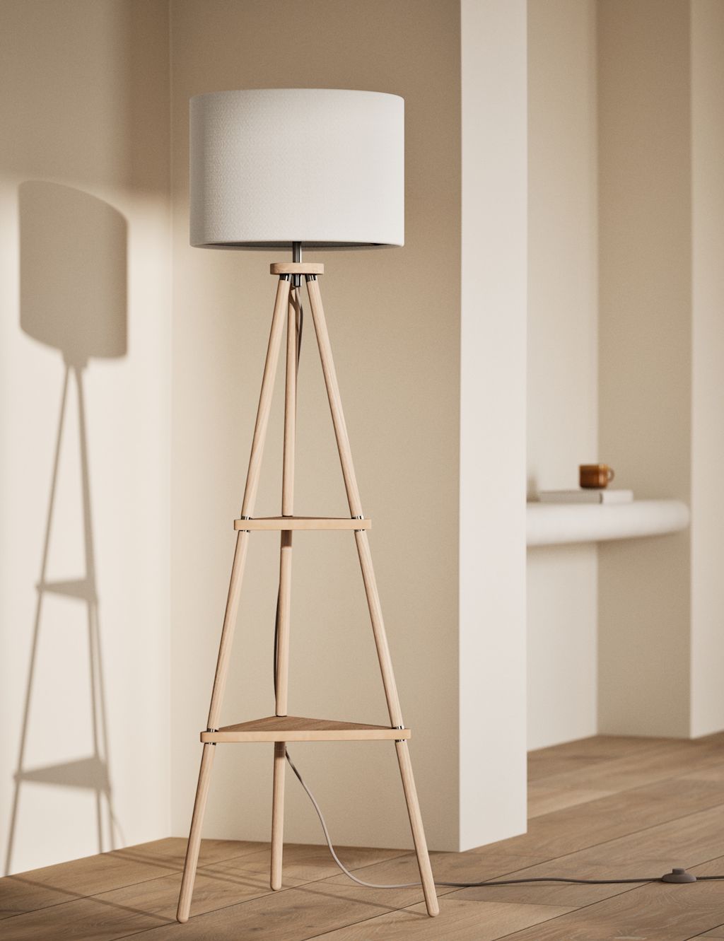 M&S Wooden Tripod Floor Lamp - 1SIZE - Natural, Natural