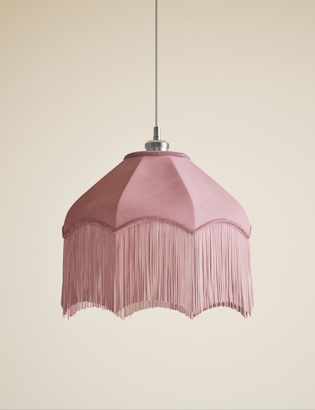 M&S Fringed Velvet Lamp Shade - Pink, Pink