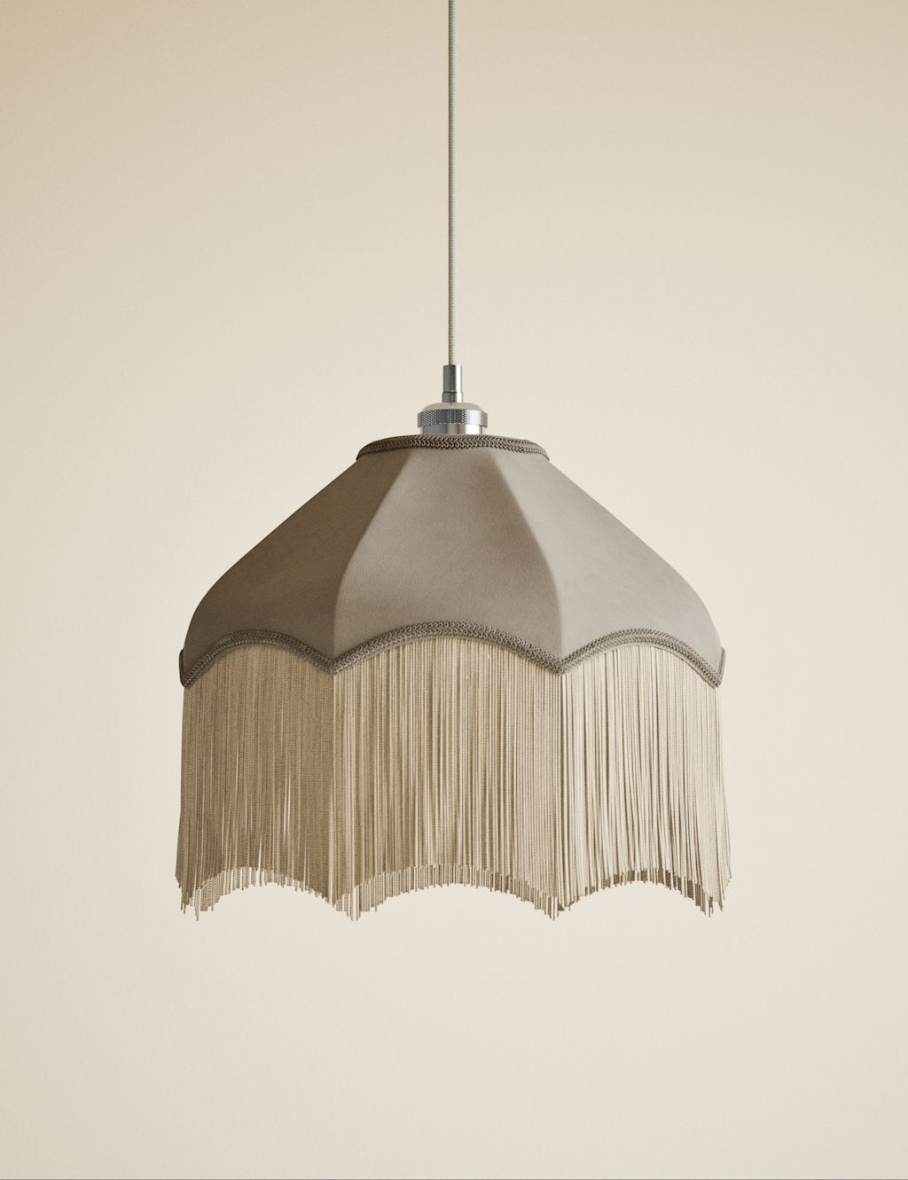 M&S Fringed Velvet Lamp Shade - Taupe, Taupe