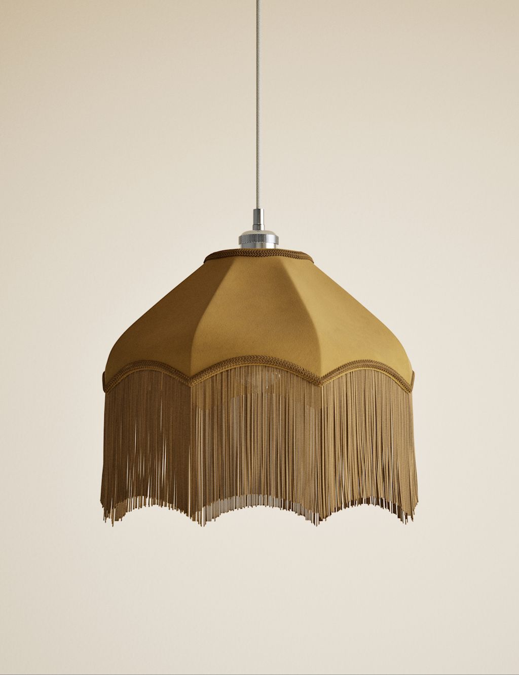 M&S Fringed Velvet Lamp Shade - Ochre, Ochre