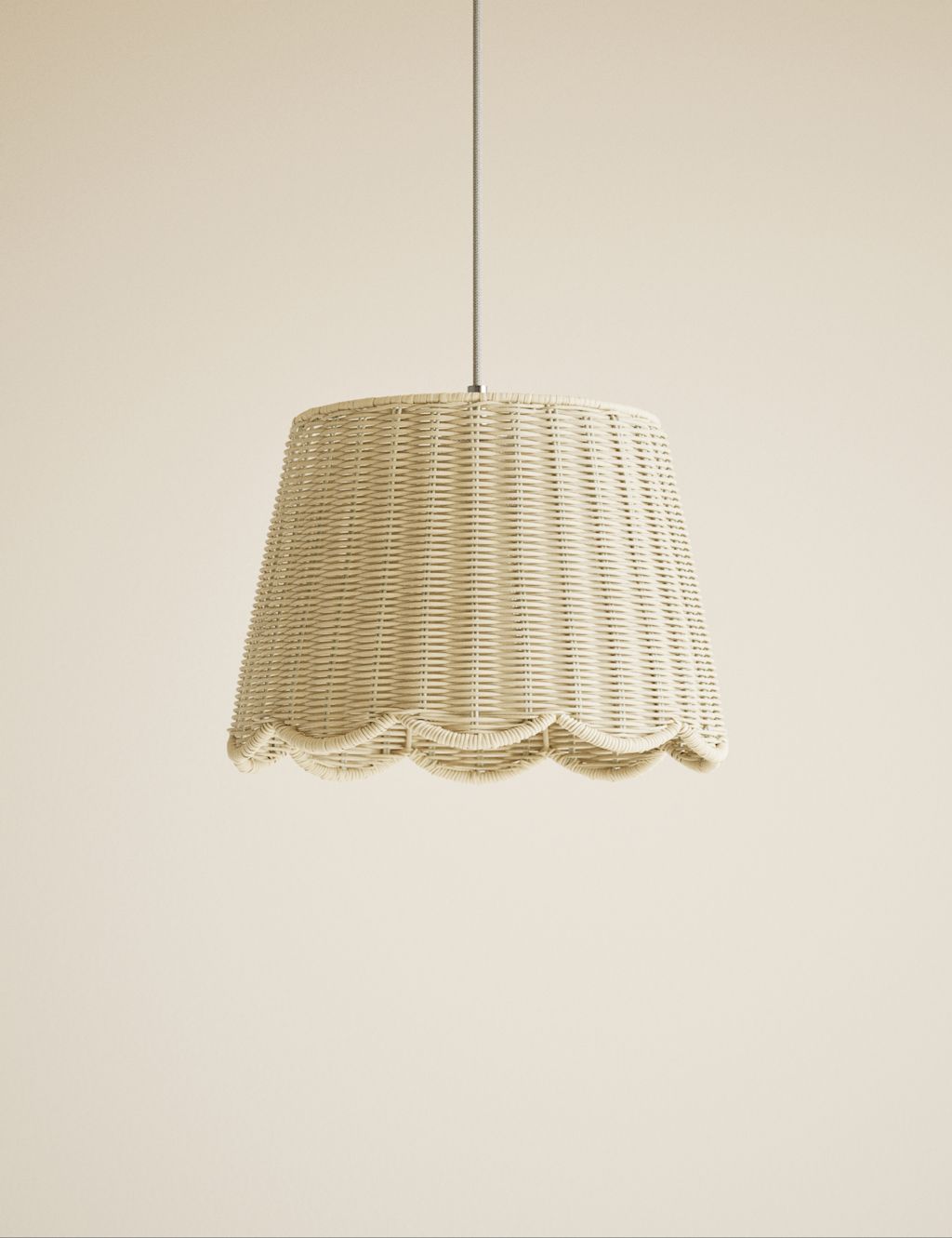 M&S Wicker Scallop Lamp Shade - White, White