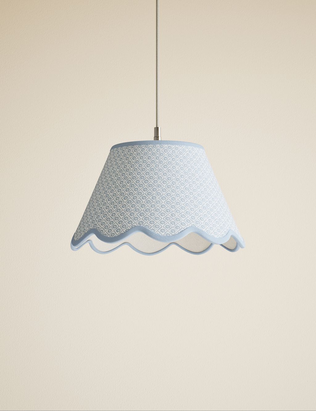 M&S Printed Scallop Trim Large Lamp Shade - Blue, Blue