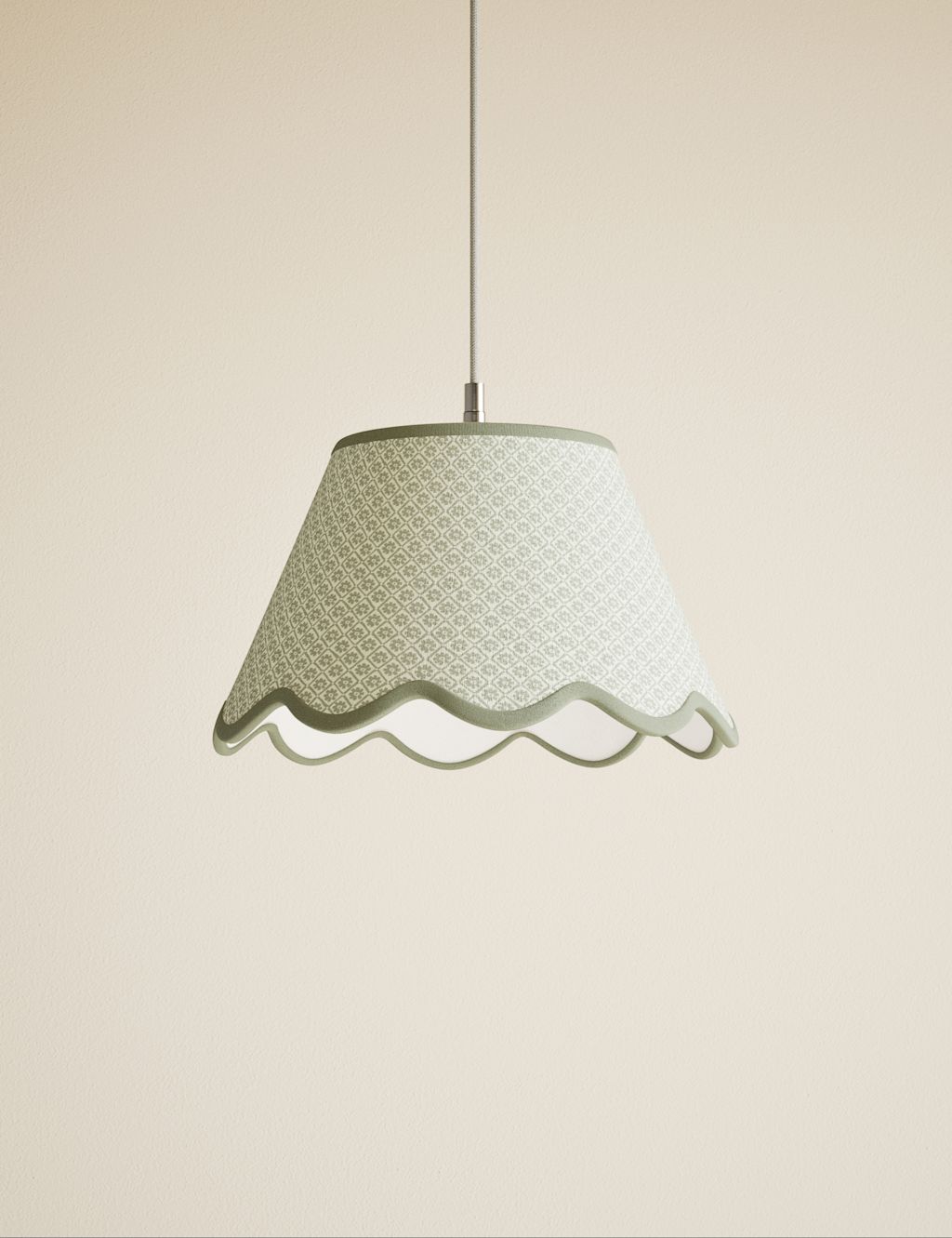 M&S Printed Scallop Trim Large Lamp Shade - Green, Green