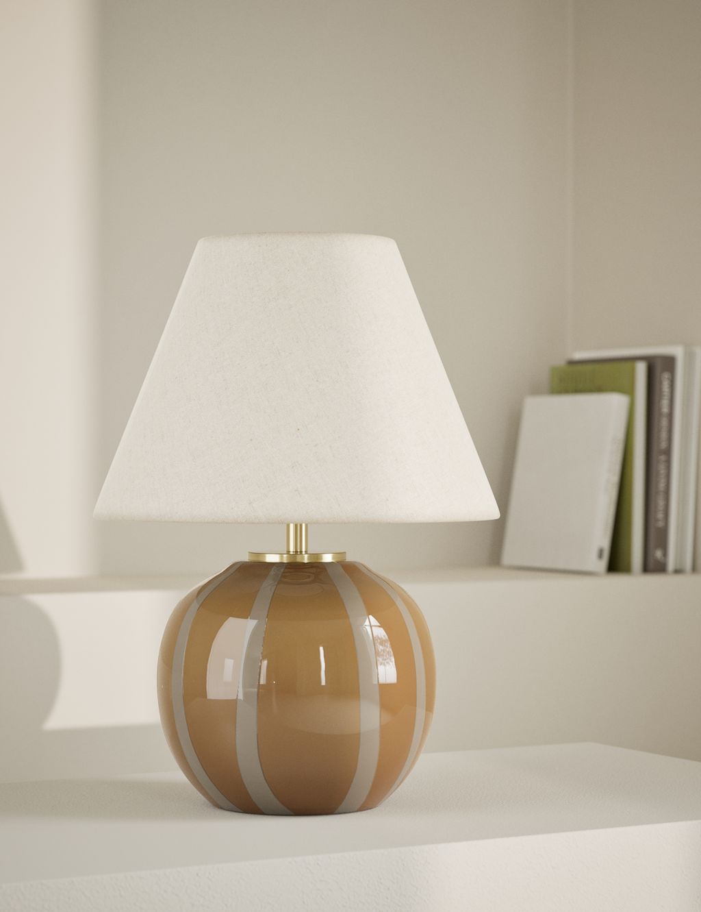 M&S Glass Striped Round Table Lamp - 1SIZE - Brown, Brown