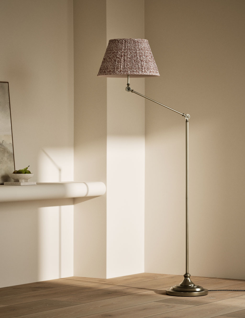 M&S Adjustable Floor Lamp with Pleated Shade - 1SIZE - Antique Brass, Antique Brass