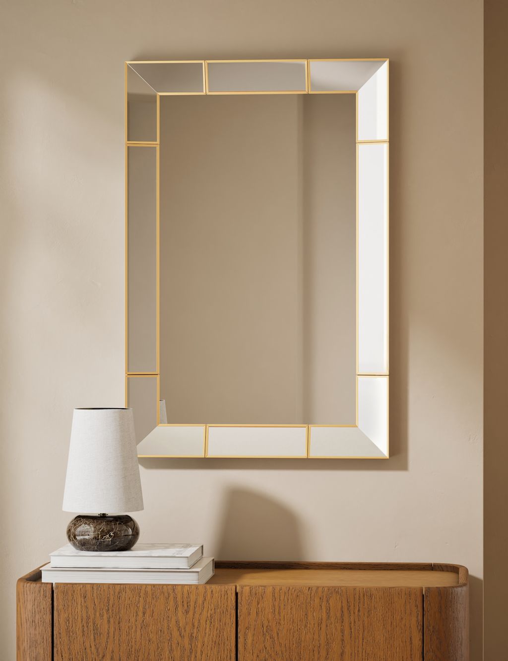 M&S Bevelled Rectangular Wall Mirror - Gold, Gold