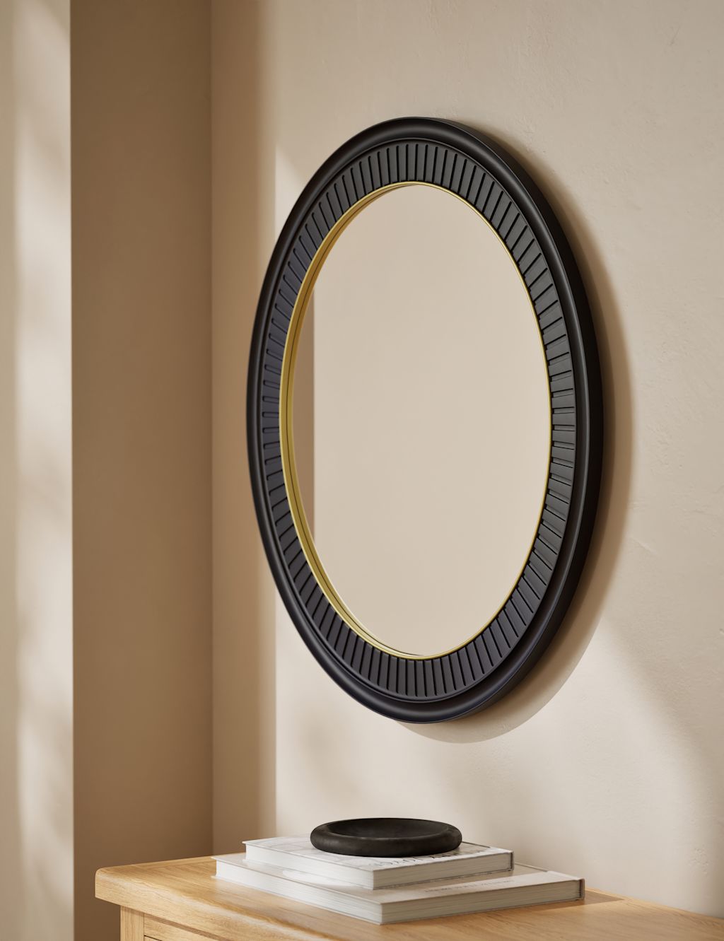 M&S Classic Carved Round Mirror - Black, Black