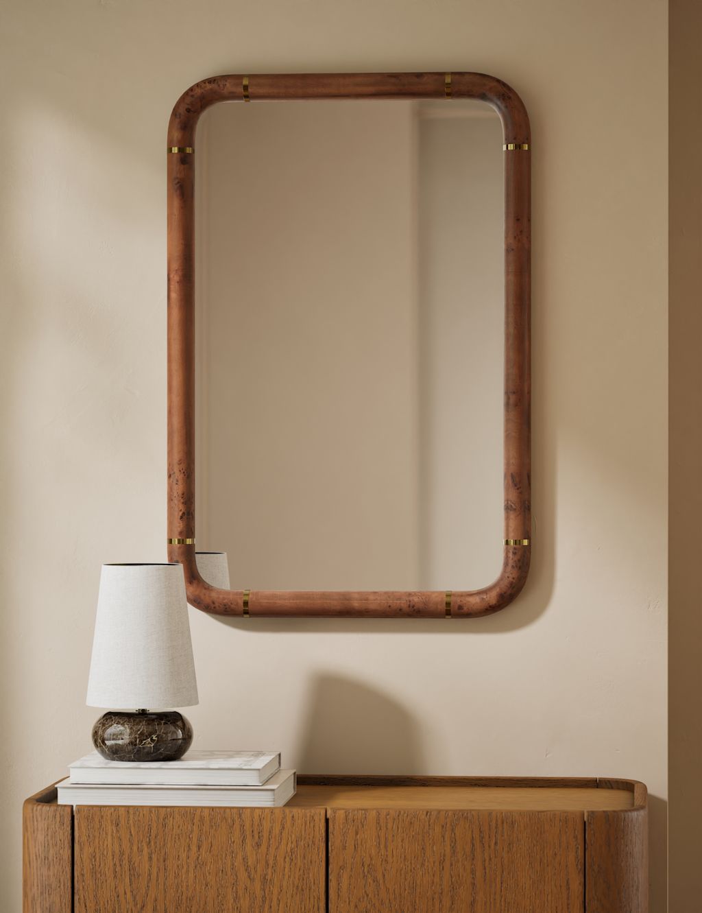 M&S Burl Wood Veneer Rectangular Wall Mirror - Brown, Brown