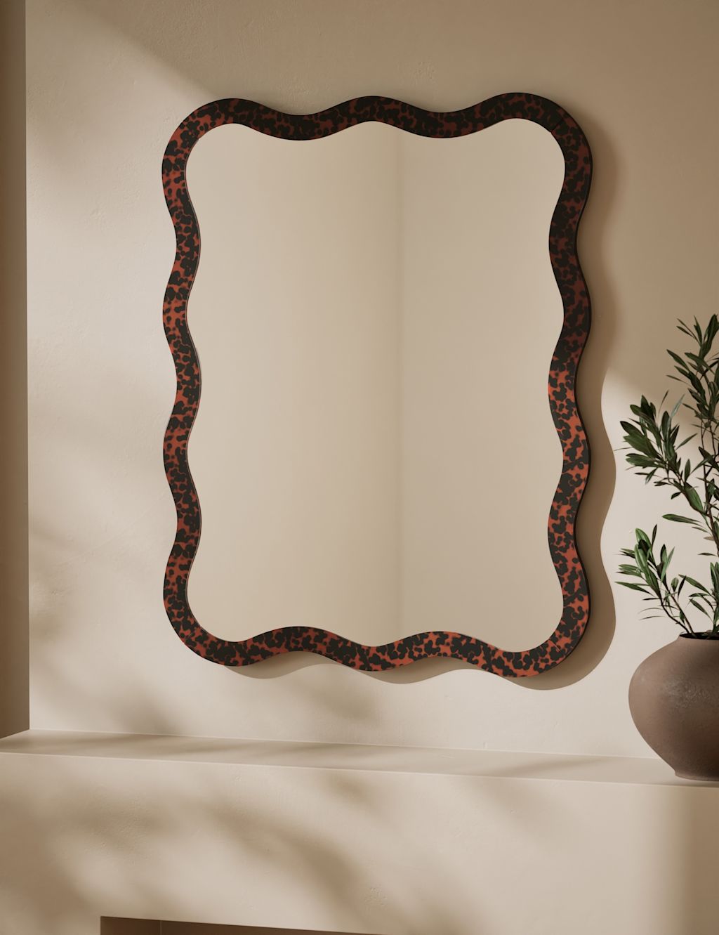 M&S Tortoiseshell Scallop Wall Mirror - Brown, Brown