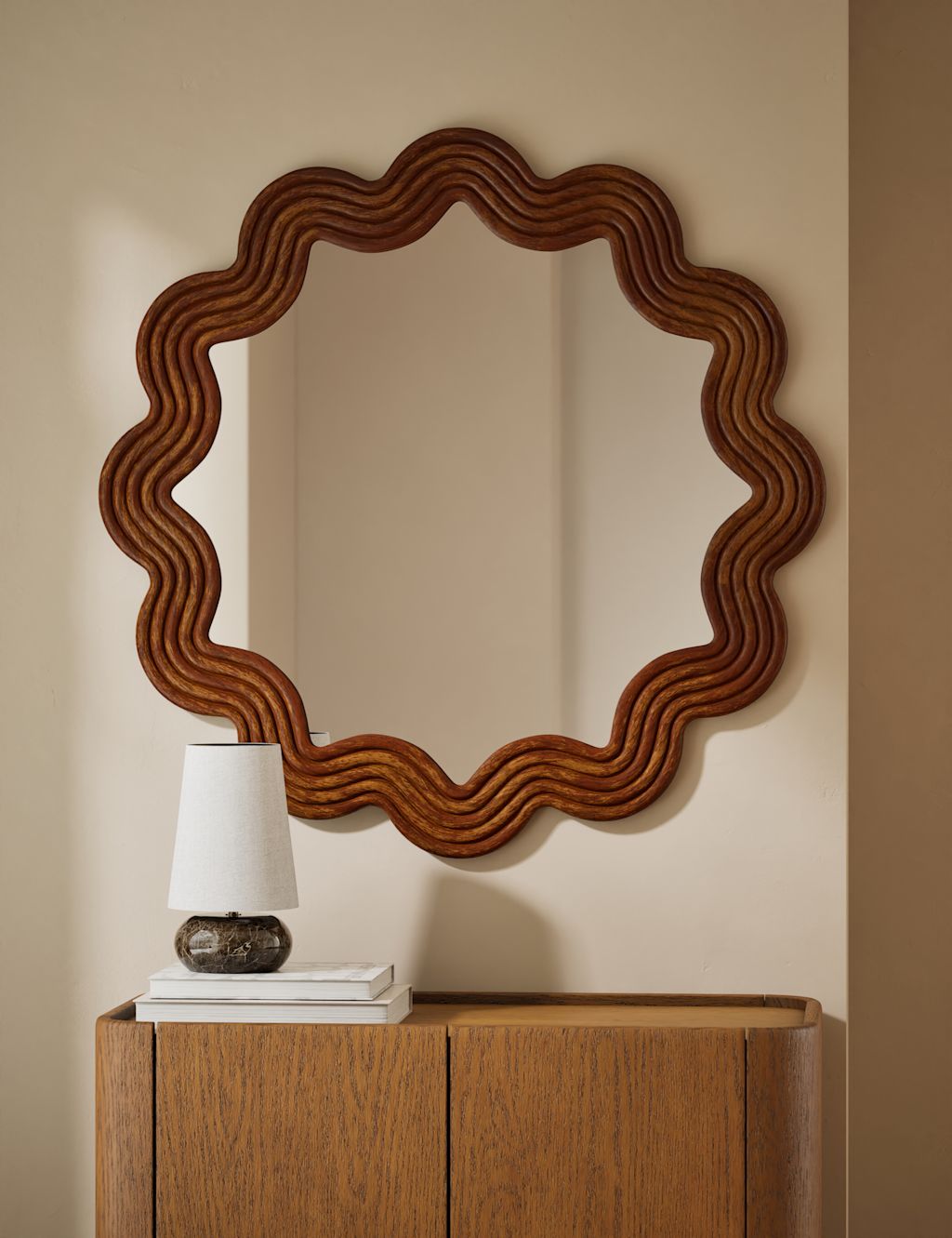 M&S Scallop Ribbed Wooden Wall Mirror - Natural, Natural