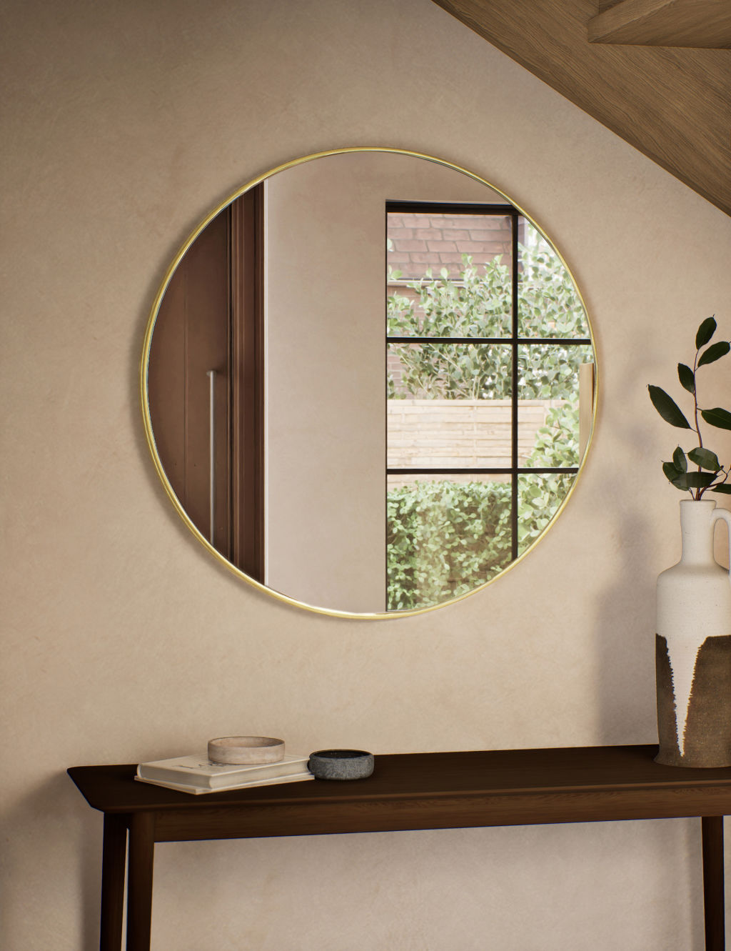 M&S Metal Circle Wall Mirror - Antique Brass, Antique Brass