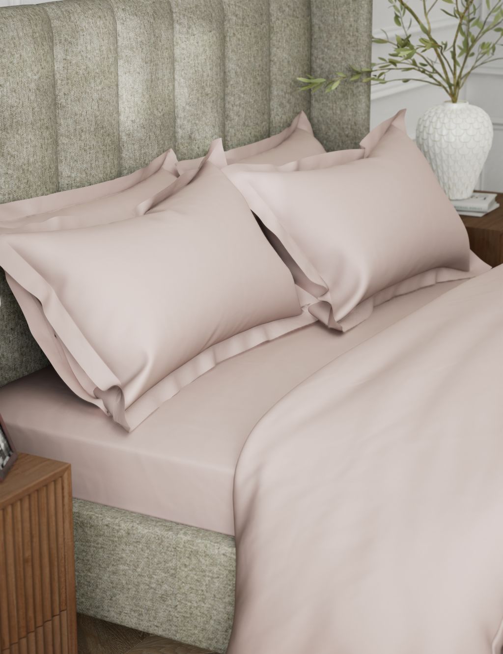 M&S 2 Pack Egyptian Cotton 230 Thread Count Crisp Oxford Pillowcases - Dusted Pink, Dusted Pink
