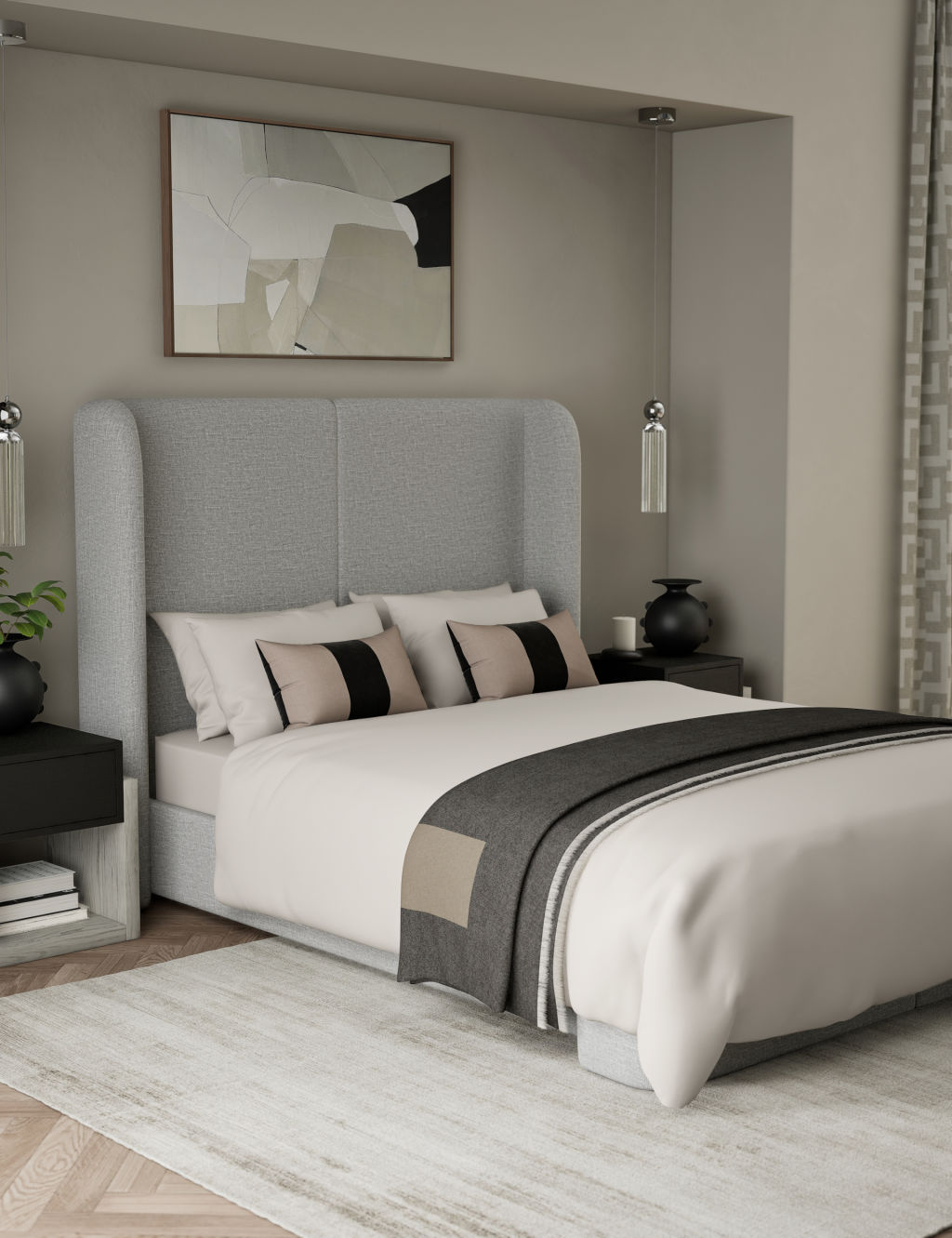 M&S X Kelly Hoppen 500 Thread Count Pure Cotton Sateen Bedding Set - Super King Size (6 ft) - Cream, Cream