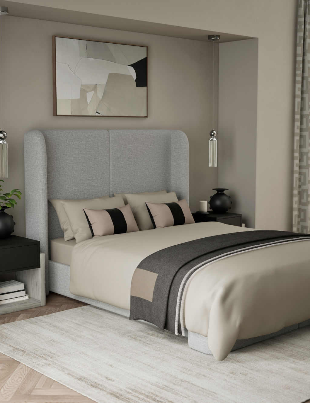 M&S X Kelly Hoppen 500 Thread Count Pure Cotton Sateen Bedding Set - Double (4 ft 6) - Taupe, Taupe