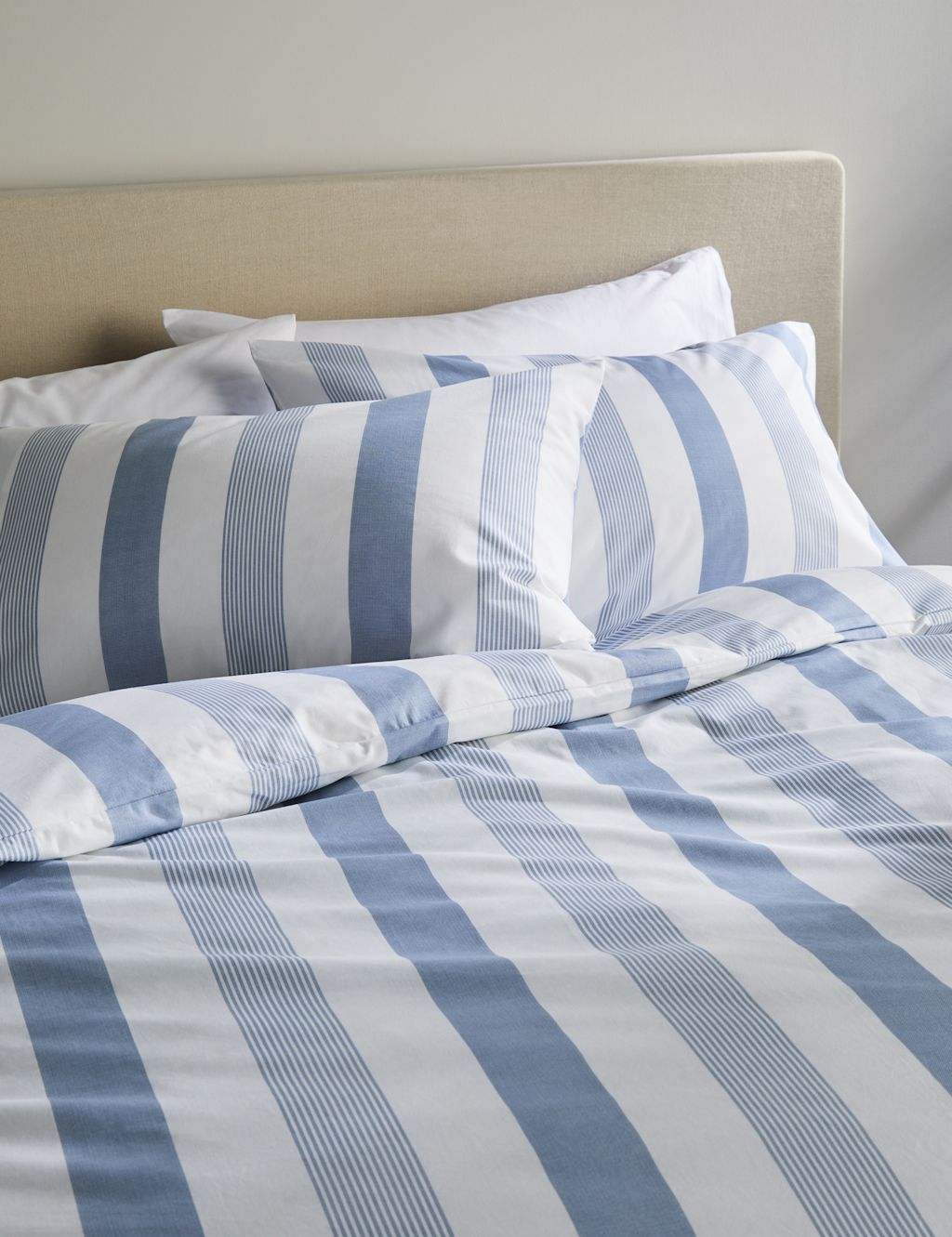 M&S Pure Cotton Hadley Striped Bedding Set - Super King Size (6 ft) - Blue Mix, Blue Mix