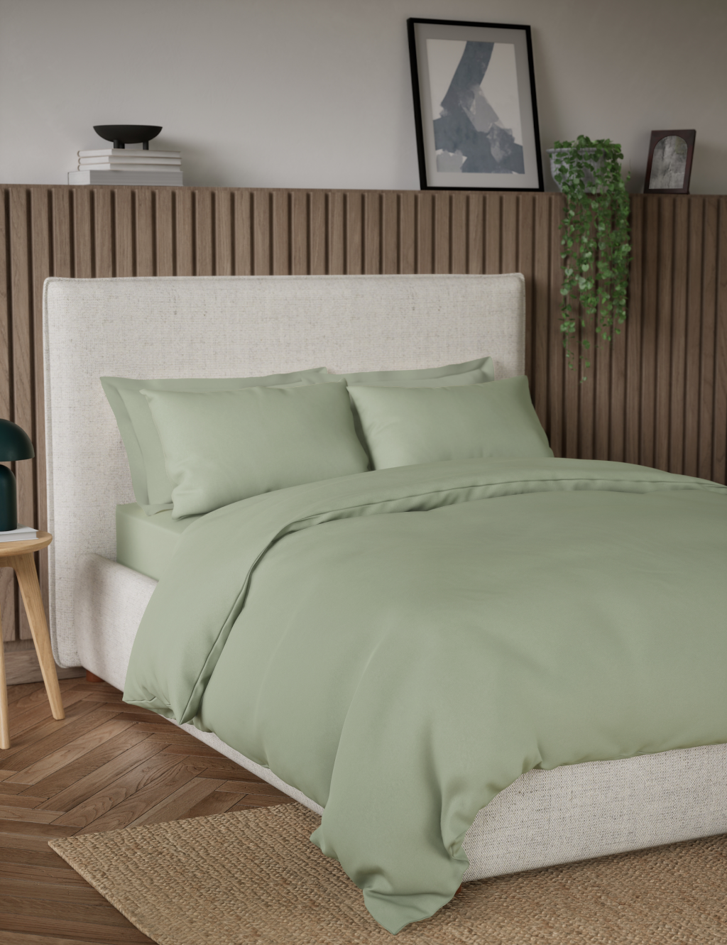 M&S Pure Cotton 300 Thread Count Bedding Set - Super King Size (6 ft) - Sage, Sage