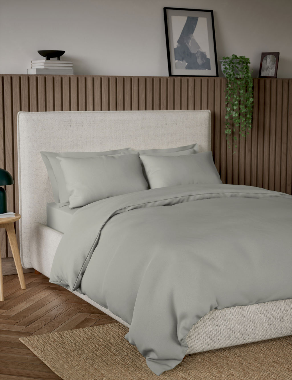 M&S Pure Cotton 300 Thread Count Bedding Set - Super King Size (6 ft) - Light Grey, Light Grey