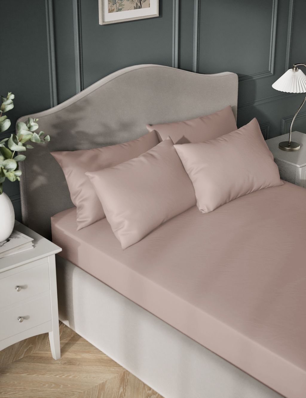 M&S Egyptian Cotton 400 Thread Count Silky Deep Fitted Sheet - Single (3 ft) - Blush Pink, Blush Pink