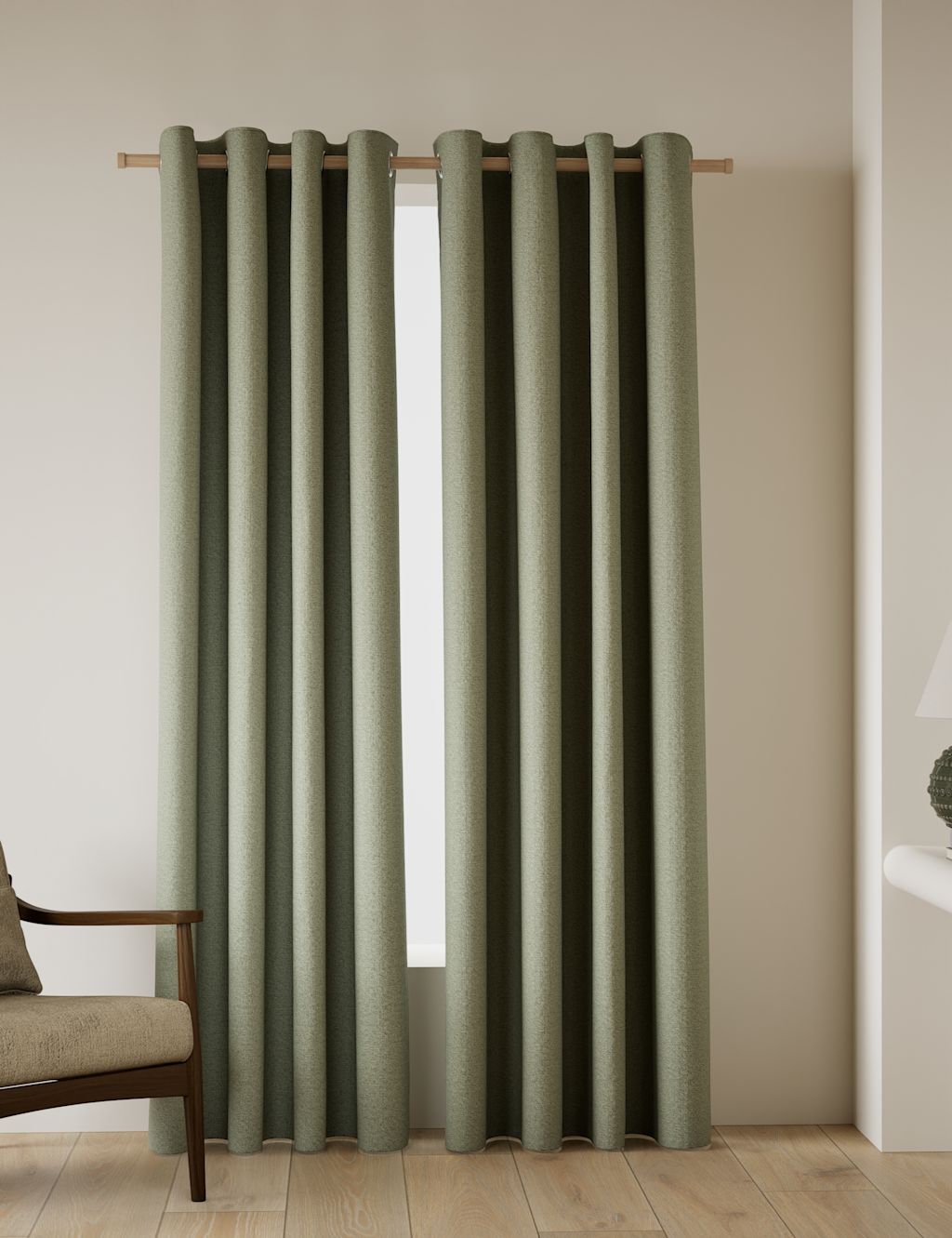 M&S Basketweave Eyelet Curtains - W117cm, Drop 137cm - Green, Green