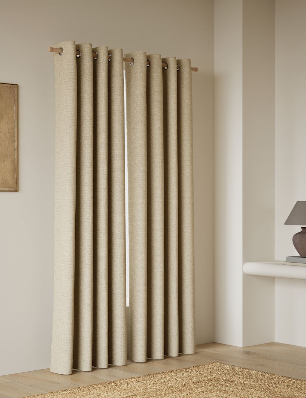 M&S Basketweave Eyelet Curtains - W117cm, Drop 137cm - Cream, Cream